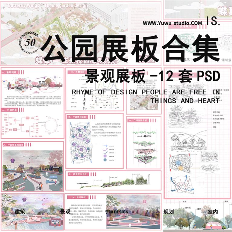 2022环艺景观公园游园绿地广场竞赛展板设计PSD竖版A1 A0模板分层 - 艺术设计日志-于物设计