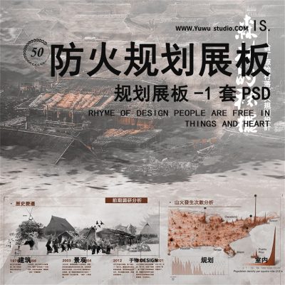 5环艺园林竞赛林地森林的防火规划设计PSD展板PS分层模板A1竖版