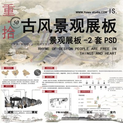 2022景观环艺竞赛中国风07复古风园林展板模板PSD分层模版排版A1