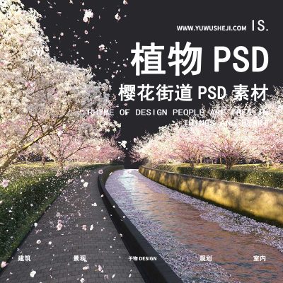 51春季樱花飘落街景植物组合PSD