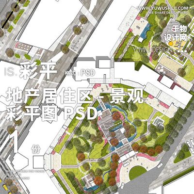 居住区地产示范区展示景观方案设计园林平面彩色平面图PSD分层文件-02