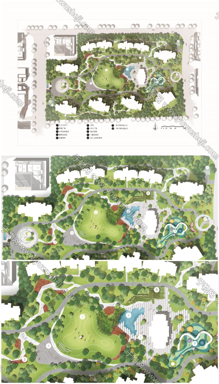 70居住区地产大区景观2022竞赛小清新景观规划彩色平面图PSD素材 - 艺术设计日志-于物设计