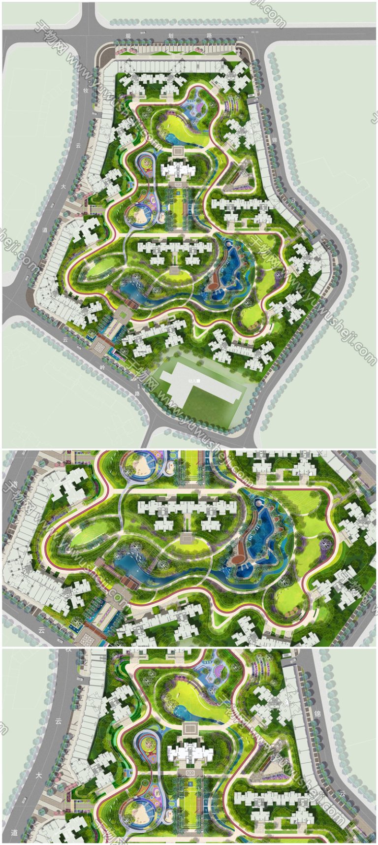63居住区地产大区景观2022竞赛小清新景观规划彩色平面图PSD素材 - 艺术设计日志-于物设计