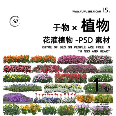 花卉植物拼贴画立面图插画风PSD植物素材48