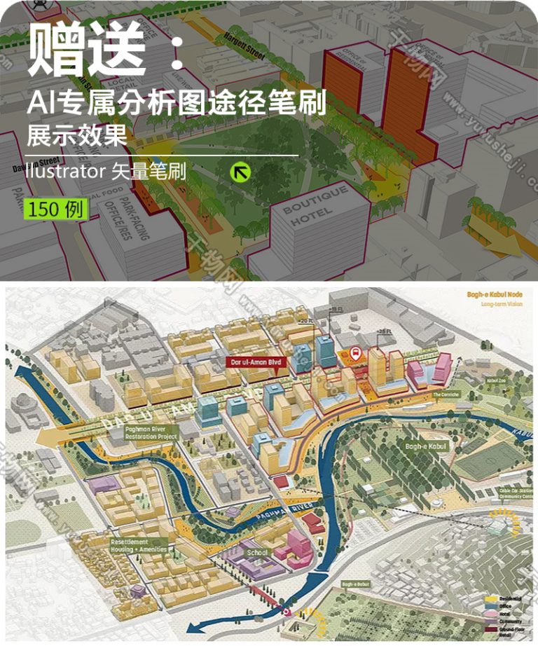 Procreate分析图笔刷箭头建筑规划设计人物前期道路分析图PS素材 - 艺术设计日志-于物设计