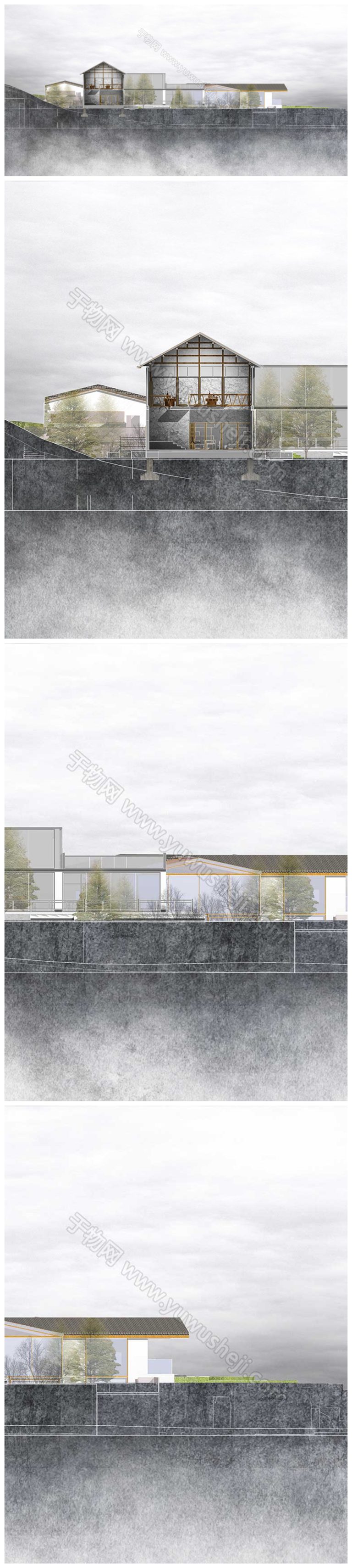 高级灰调剖面图立面建筑景观竞赛展板毕设文本设计图PSD-078 - 艺术设计日志-于物设计