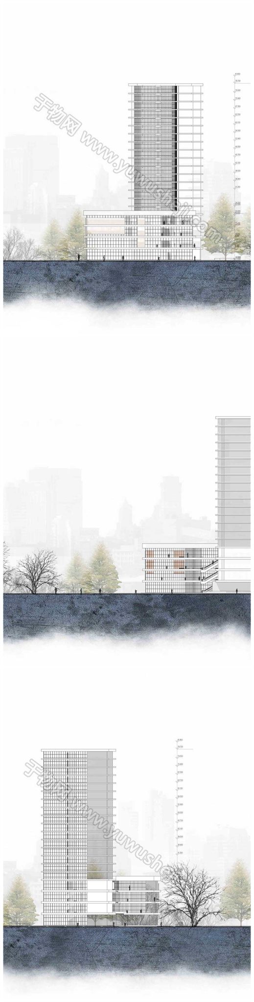 高级灰调建筑剖面图立面建筑景观竞赛展板毕设文本设计图PSD-079 - 艺术设计日志-于物设计