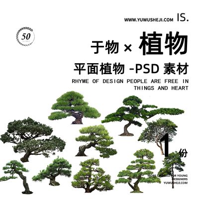 92园林景观高清三角枫罗汉松红花檵木勒杜鹃榕榆树造型松psd素材