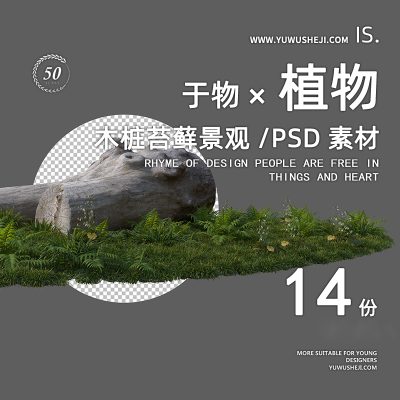 28苔藓蕨类枯木植物造景景观园林植物组团效果图PSD后期分层素材