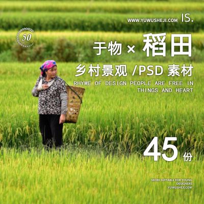 35 2022高清PS乡村田野田园稻田农田景观鸟瞰效果图PSD分层素材