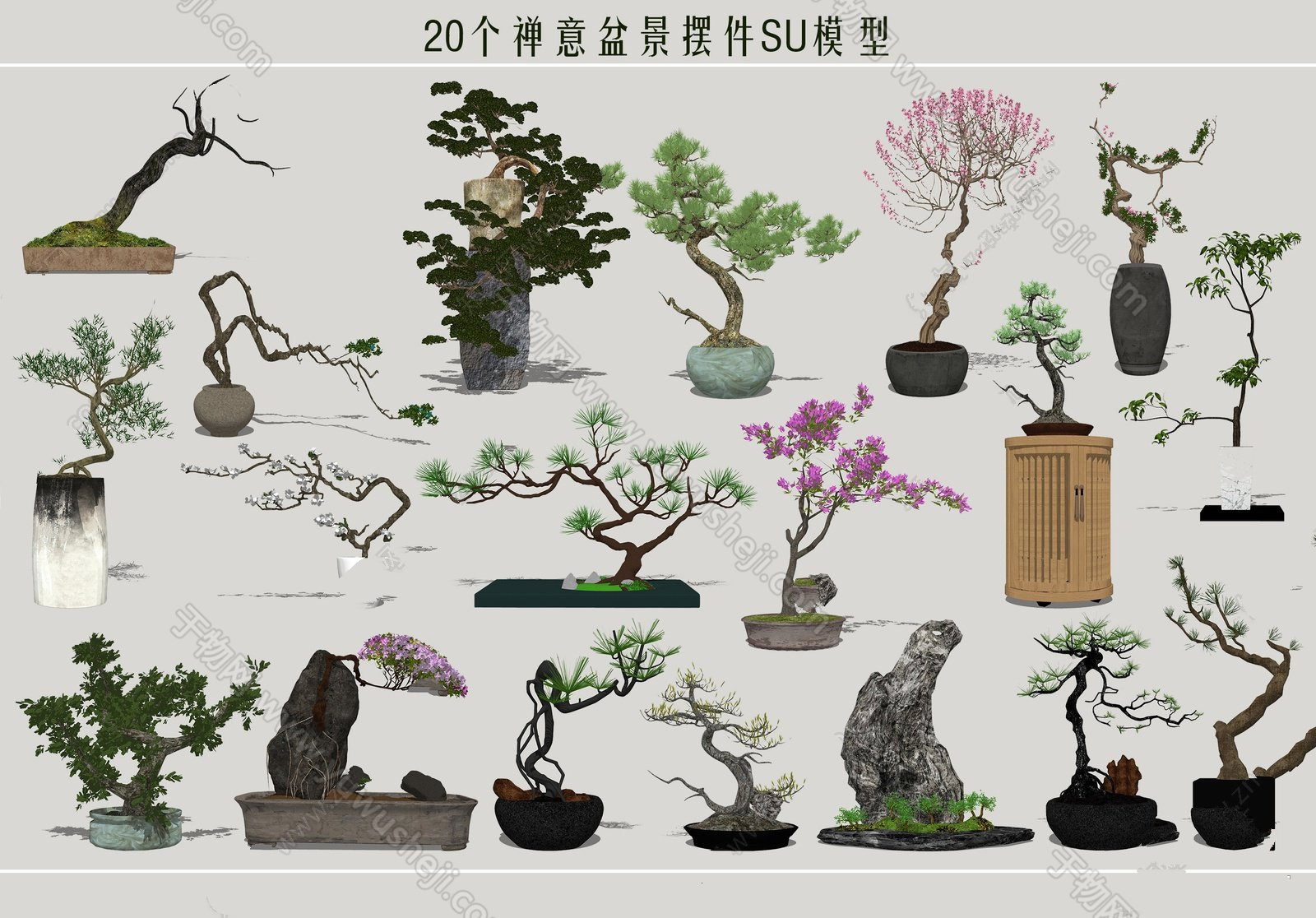 059中式盆栽盆景SU模型