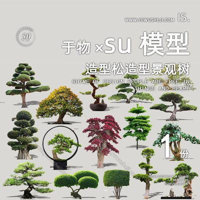精品植物盆景摆件造型松2D景观植物su模型105