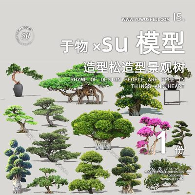 植物盆景摆件造型松榕树2D景观植物su模型109