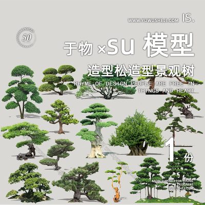 植物盆景摆件造型松榕树2D景观植物su模型112