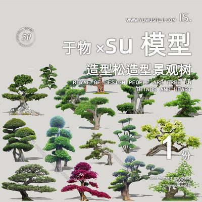 植物盆景摆件造型松榕树2D景观植物su模型113