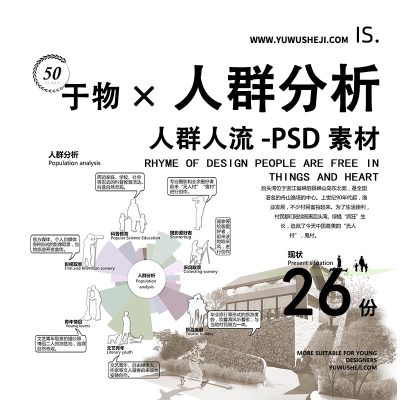 人群分析PS小清新插画风建筑景观现场地空间小场景分析图PSD素材