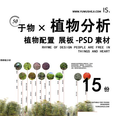 植物配置分析PS小清新建筑景观植物分析图PSD素材