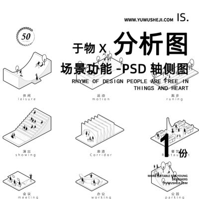 140-景观轴测图户外公园办公运动休闲廊架小场景功能分析图PSD素材