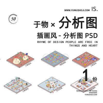 插画风人群空间小场景立面分析图psd分层源文件170