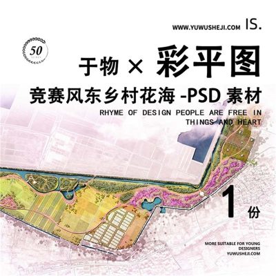 竞赛风东乡村花海彩色平面图彩平图总平面PSD素材238