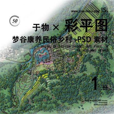 梦谷康养民俗乡村彩色平面图彩平图总平面PSD素材273