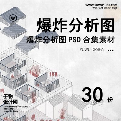 小清新灰系爆炸图建筑景观规划前期区位现状历分析图表PSD素材