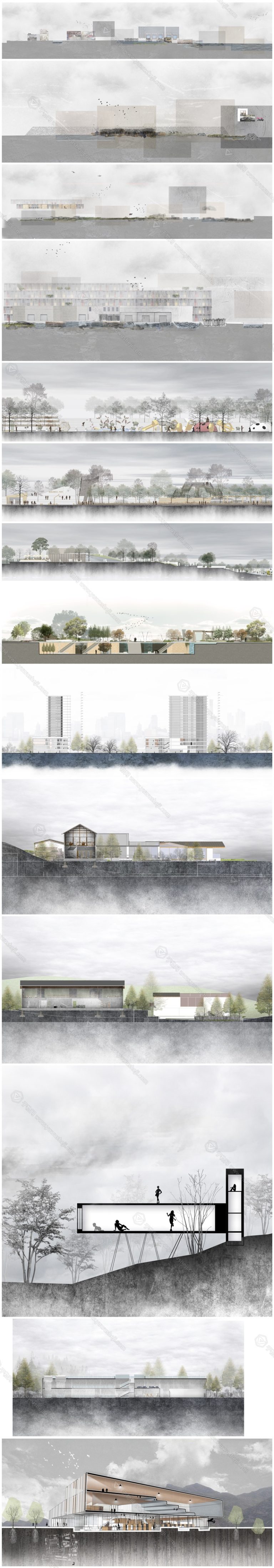 景观建筑剖面图立面图分析图PSD分层素材合集 - 艺术设计日志-于物设计