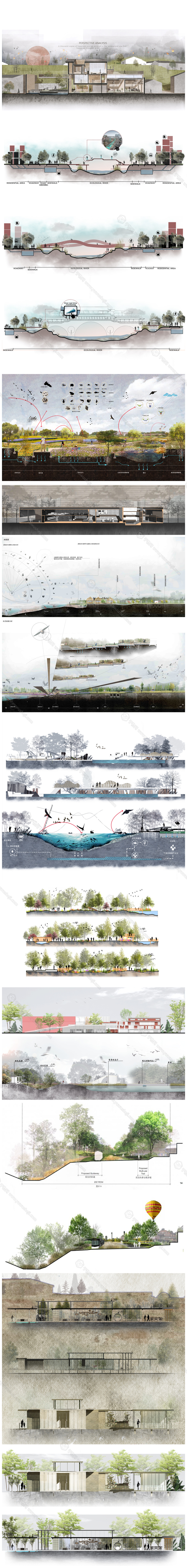 景观建筑剖面图立面图分析图PSD分层素材合集 - 艺术设计日志-于物设计