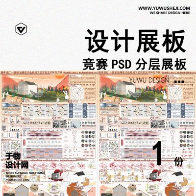 Z19-乡村毕业设计景观建筑室内设计环艺作品PSD排版模板