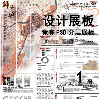 Z23-乡村毕业设计景观建筑室内设计环艺作品PSD排版模板