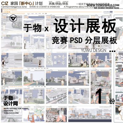 Z66-现代展板_未来城市新中心_智慧社区设计展板_景观规划展板_共治共建共享展板PSD模版