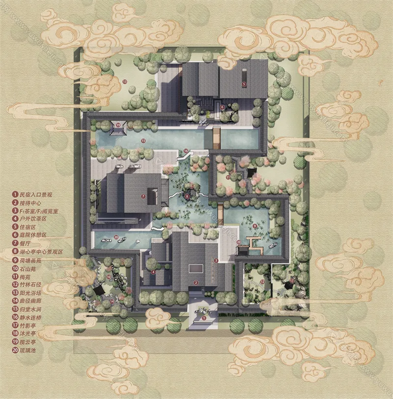 C280-新中式中式景观彩平图乡村彩平图庭院彩平图彩总中国风彩平图 - 艺术设计日志-于物设计