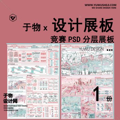 Z81-景观建筑室内设计环艺作品PSD排版模板城市更新现代竞赛展板竞赛风展板