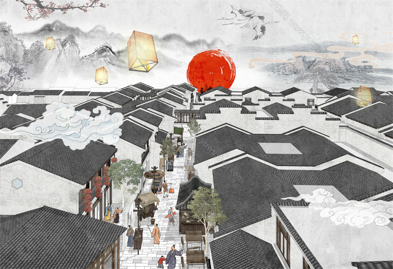 35 新中式中式鸟瞰图 景观鸟瞰图 建筑鸟瞰图 古风鸟瞰图 中式建筑古镇鸟瞰 规划鸟瞰图免抠贴图于物设计