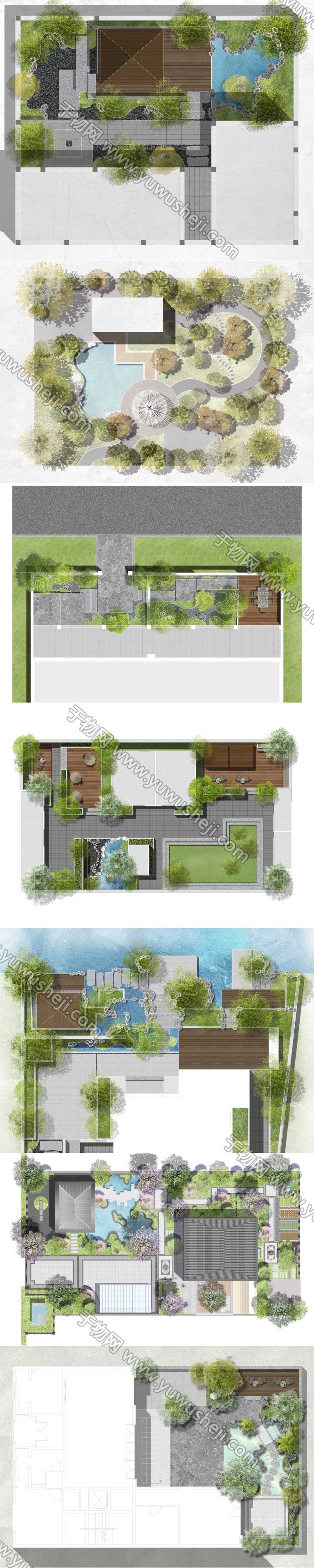 庭院景观彩平图现代私家花园别墅平面方案图psd - 艺术设计日志-于物设计