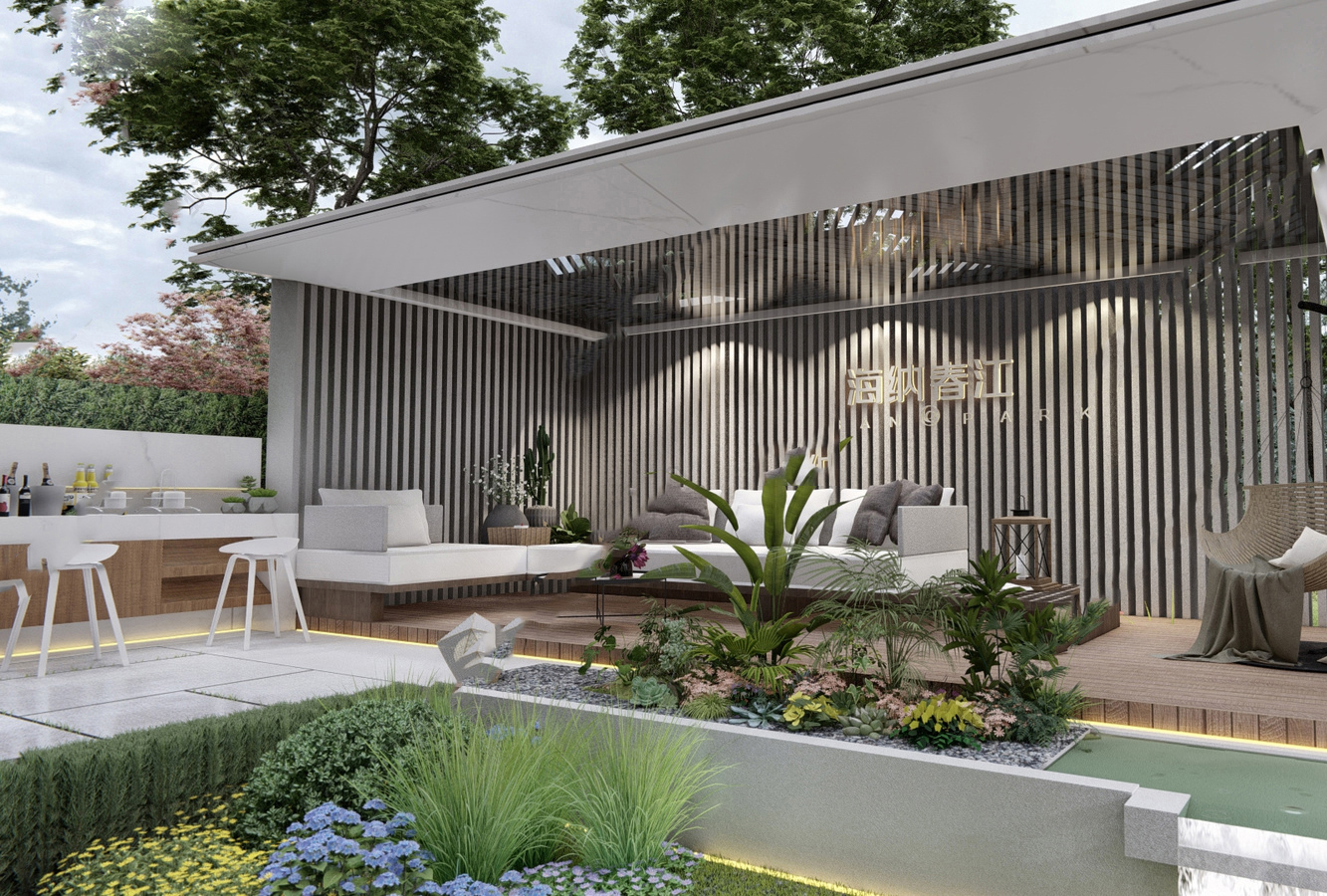 现代庭院花园SU模型005 2 更多免费资料到淘宝店铺：三老爹设计素材基地