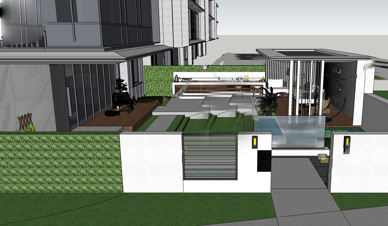 现代庭院花园SU模型005 4 更多免费资料到淘宝店铺：三老爹设计素材基地