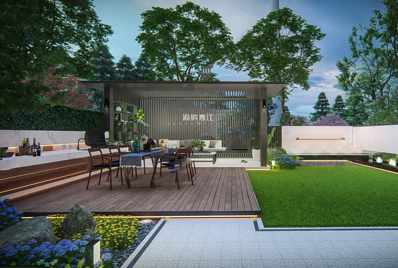 现代庭院花园SU模型007 1 更多免费资料到淘宝店铺：三老爹设计素材基地