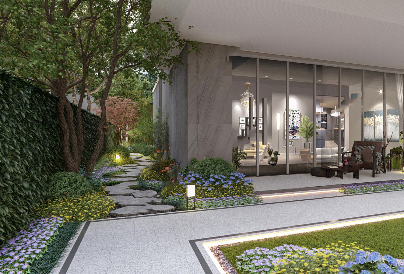 现代庭院花园SU模型007 2 更多免费资料到淘宝店铺：三老爹设计素材基地