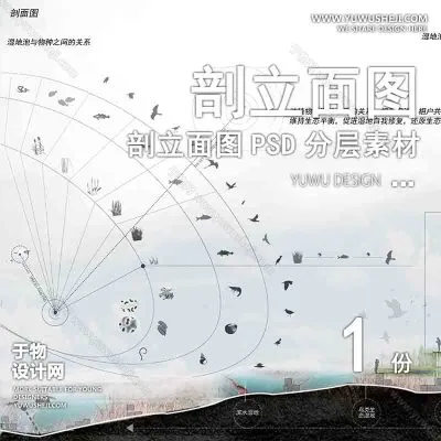 PLMT25-生态动物湿地公园赛风灰色调PSD剖面立面图竞建筑规划景观园林环艺设计素材ps分层
